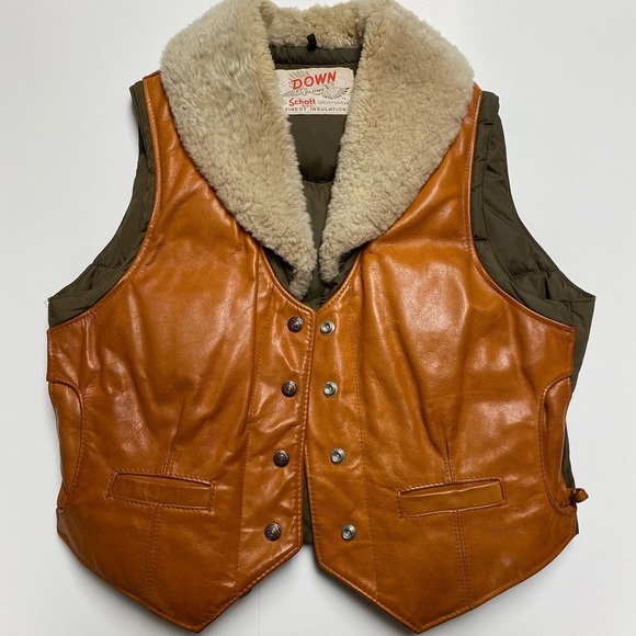 Vintage Schott Leather Sherpa Vest Size Aprox M - Picture 1 of 14